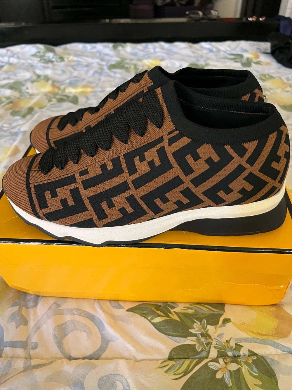 Fendi Black and Brown FF Logo Knit Sneaker - Men